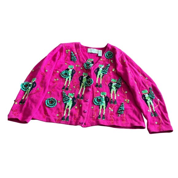 Design Options by Philip & Jane Gordon pink frog Christmas sweater size Medium - Picture 1 of 10
